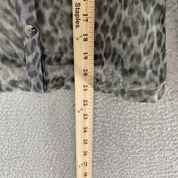 Zara Sheer Leopard Button Up Top Womens Small Gray Cropped Balloon Sleeve Y2K - Picture 8 of 13
